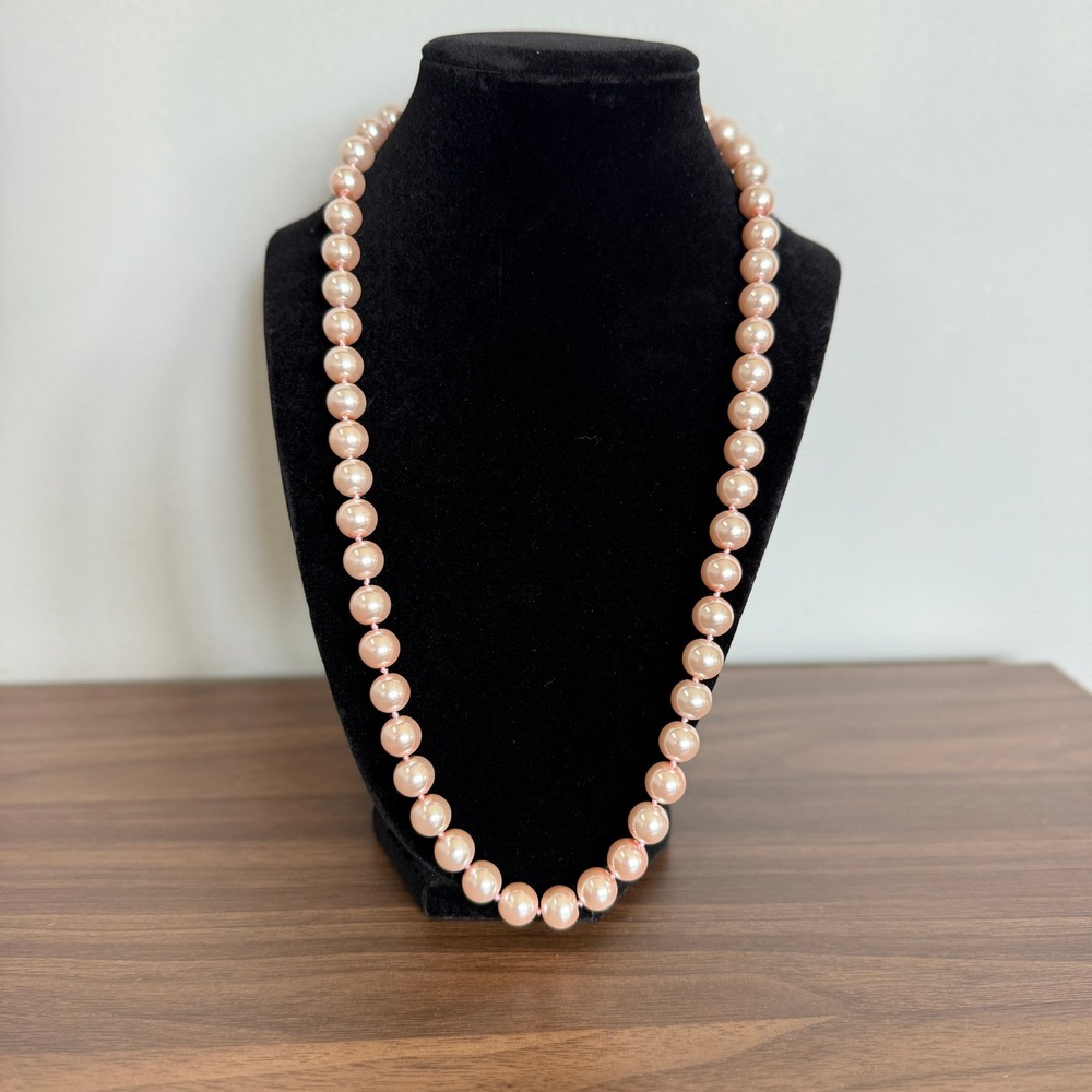 Vintage Faux Rose Gold Pearl Necklace‎ 925 Silver Clasp Elegant